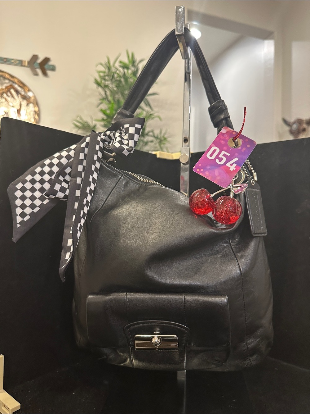 Coach # 054 Kristen Black Leather Shoulder Hobo Bag